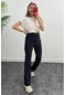 Trend Alisse Yüksek Bel Önü Dikişli Toparlayıcı İspanyol Paça Çizgili Palazzo Kadın Pantolon Lacivert