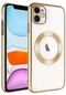 iPhone Uyumlu 11 Kılıf Wireless Şarj Özellikli Sert Pc Lopard Riksos Magsafe Kapak - Gold