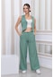 Kadın Dabıl Kumaş Yelek-pantolon İkili Takım Suyeşili-su Yeşili