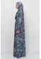 Pratik Tek Parça Ağaç Desenli Kollu Tak Çıkar Başörtülü Likralı Tesettür Namaz Elbisesi 990-0705 Gri