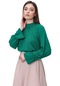Kadın Yeşil Yaka Büzgülü Kol Lastikli Bluz-20670-yeşil