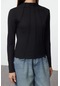 Kadın Standart Bisiklet Yaka Reglan Kol Regular Kalıp Örme Fitted Fermuarlı Biye Fitilli Esnek Bluz Siyah