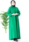 Beli Büzgülü 3 İplik Elbise - Yeşil-1404-kiremit