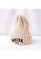 Bej Kış Yeni Bebek Şapka Yumuşak Pamuk Mektup Işlemeli 1-6 Yıl Erkek Kız Şapka Kaput Düz Renk Sıcak Örme Kasketleri