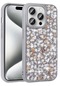 iPhone Uyumlu 15 Pro Max Kılıf Parlak Taşlı Tasarım Lopard Linea Kapak - Gümüş