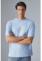 GRIMELANGE Yummy Erkek Bisiklet Yaka Baskı Detaylı %100 Organik Pamuk Kısa Kol Açık Mavi T-shirt Açik Mavi