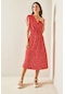 Xhan Kırmızı Kruvaze Yaka Desenli Midi Elbise 5yxk6-48469-04