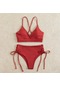 Yaz Dekolteli Yırtmaçlı Kadın Bikini Kırmızı