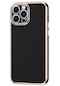 iPhone Uyumlu 13 Pro Max Kılıf Lopard Parlak Kenarlı Altın Işlemeli Kamera Korumalı Kapak Bark - Siyah