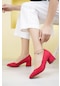 Kırmızı Süet Kadın Şık Günlük Rahat Kısa Topuklu Ayakkabı Topuk Boyu 5cm - 36