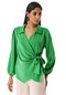 Kadın Yeşil Yan Bağlamalı Yakalı Saten Bluz-25906-yeşil