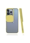Mutcase - İphone Uyumlu İphone 13 Pro - Kılıf Slayt Sürgülü Arkası Buzlu Lensi Kapak - Sarı