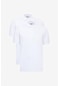 2'Li Çekmeyen Pamuklu Kumaş Slim Fit Dar Kesim Kıvrılmaz Polo Yaka Tişört Paketi Beyaz