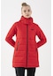 Maraton Sportswear Regular Kadın Kapşonlu Uzun Kol Basic Kırmızı Mont 19390-kırmızı