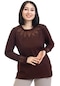 Yeni Sezon Kadın Orta Yaş Ve Üzeri Viskoz Taş İşlemeli Modelli Lüks Anne Penye Bluz 23755-kahve Rengi