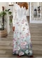 Kadın İlkbahar Ve Yaz Modası Yeni Dantel Uzun Kollu V Yaka Uzun Elbise Mor