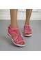 Kırmızı Yaz Yuvarlak Burun Günlük Ayakkabı Velcro Düz Hafif Nefes Alabilen Sandalet Kadın Ayakkabı