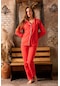 Kadın Gömlek Yaka Boydan Düğmeli İki İplik Penye Pijama Takımı 200493 Kırmızı