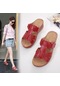 Kırmızı 2021 Yaz Kadın Kama Sandalet Premium Ortopedik Burnu Açık Sandalet Vintage Kaymaz Deri Rahat Kadın Platformu Retro Ayakkabı