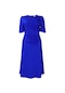Ikkb Yaz Yeni Zarif Düz Renk Kadın Büyük Beden Elbise Kraliyet Mavisi
