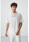 Tommy Life Ekru Pamuklu Kalın Yüzeyi Dokulu Oversize Fit Baskılı Erkek T-shirt - 88364 Ekru