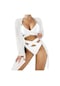 Üç Parçalı Moda Şal Deniz Spa Bikini Kadın Mayo Beyaz