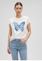 Mavi - Kelebek Baskılı Beyaz Tişört 1612291-70057