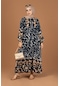 Şal Desenli Yarım Düğmeli Elbise-lacivert-2245 - Kadın
