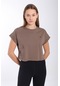 Maraton Sportswear Comfort Kadın Bisiklet Yaka Kısa Kol Basic Kakao Crop Top 20856 Kahverengi