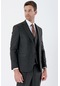 Siyah Çizgili Mono Yaka Yelekli 6 Drop Slim Fit Dar Kesim Klasik Takım Elbise 1001235160-siyah