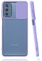 Samsung Galaxy M52 Kılıf Lopard Slayt Sürgülü Kamera Korumalı Renkli Silikon Kapak - Lila