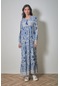Fullamoda Fullamodest Etnik Desenli Elbise- Mavi 24YGB1499198078-İndigo