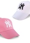 Unisex 2'li Set Pembe ve Beyaz Ny New York Beyzbol Şapka - Unisex