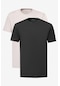 AC&Co / Altınyıldız Classics Erkek Bej Melanj-sıyah 2'li Paket Slim Fit Dar Kesim Pamuklu Basic Tişört