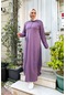 Kısa Fermuarlı Cepli Sade Basic Uzun Büyük Beden Spor Elbise - 12024 - Koyu Lila-koyu Lila