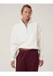 Nnstartshopping Oversize Yarım Farmuarlı Yakalı Basic Sweatshirt - Beyaz Beyaz