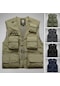 Cepli V-yaka Kolsuz Erkek Vest File Ceketler Dış Mekan Çalışma Balıkçılık Fotoğraf Kampı Haki