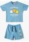 Koton Smiley World Şort Tişört Takım Lisanslı Pamuklu Mavi 4smb10205tk