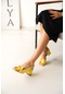 Ribbo Sarı Fiyonklu 6cm Topuklu Sandalet
