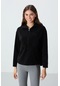 Tommy Life Siyah Kalın Yumuşak Dokulu Kapüşonlu Oversize Nakışlı Polar Kadın Sweatshirt -97286 Siyah
