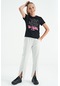 Tommy Life Siyah O Yaka Yazı Baskılı Rahat Form Kısa Kollu Cropped Kız Çocuk T-shirt - 75118 Siyah