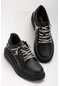Balon Taban Cilt Rugan Taş Bağcıklı Siyah Kadın Spor Ayakkabı-2932-siyah