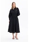 Seçil Kadın Aksesuarlı Beli Lastikli Diz Altı Elbise 1008 Siyah