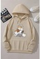 Meow Tatlı Kediler Baskılı Oversize Sweatshirt Bej