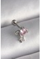 316l Çelik Gümüş Renk Pembe Zirkon Taşlı Sallantı Yıldız Detay Tragus Piercing Çok Renkli