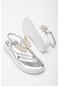 Kelebek Taş Figürlü Cilt Gümüş Kadın Düz Taban Parmak Arası Sandalet-2988-gümüş