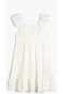 Koton Elbise Kolsuz Fırfır Detaylı V Yaka Beyaz 4skg80005ak