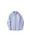 Ikkb Sonbahar Yeni Moda Erkek Çizgili Pamuklu Gömlek Açık Mavi