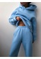 Kadınlar İçin Şık Düz Takımlar Kadınlar İçin Sıcak Kapşonlu Sweatshirtler Ve Uzun Pantolon Moda İki Parçalı Takımlar Kadın Sweatshirt Takımları Mavi
