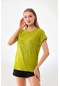 Sistas Kadın Çizgi Desenli Kısa Kol Bluz 23166 Yağ Yeşili